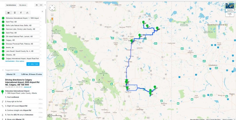 Alberta Trip Route Map