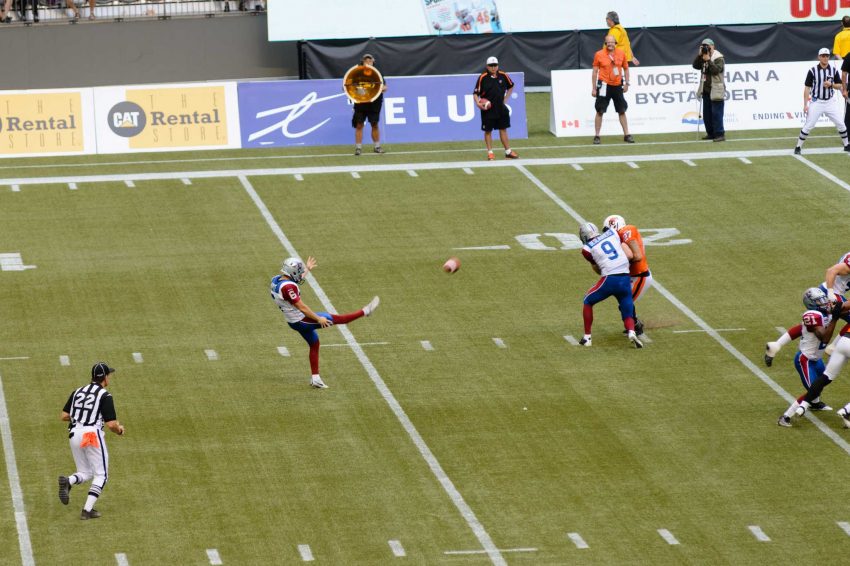 CFL Football : BC Lions vs Montreal Alouettes : Sept 8 2012 : Punt