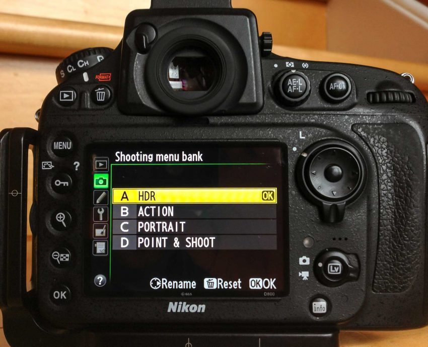 Nikon D800 Shooting Menu Bank Selection