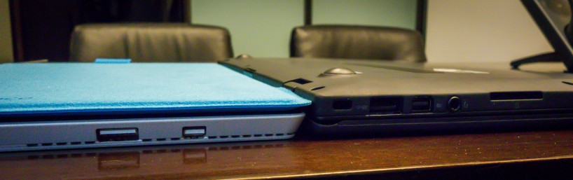 Microsoft Surface Pro 3 with Type Cover and Lenovo X1 Carbon side-by-side
